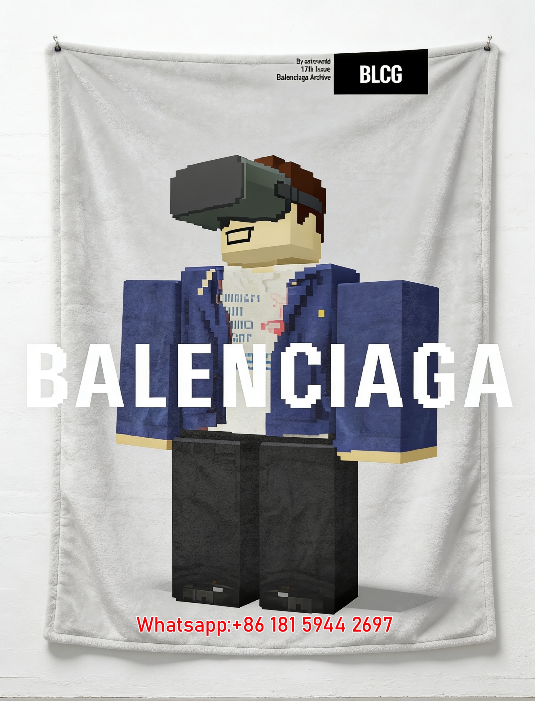 Balenciaga VR Roblox Figure Print Flannel Throw Blanket BA258